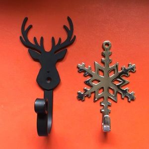 Decorative Hooks ~ silver snowflake, black deer